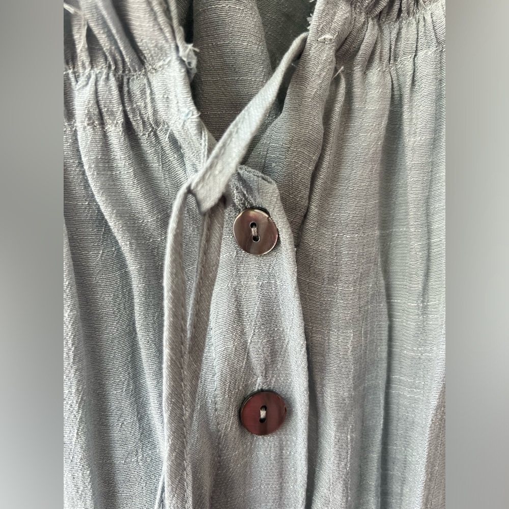 Flawless Sky Blue Crepe Maxi Dress Deep V Neck Flutter Sleeve Button Down Medium